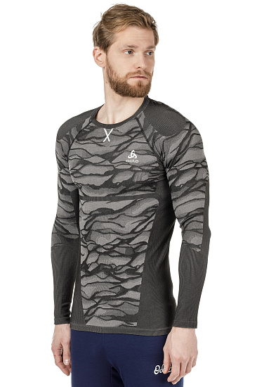 Футболка мужская Odlo Crew Neck L/S Blackcomb Черный/Серый - Фото 4 большая