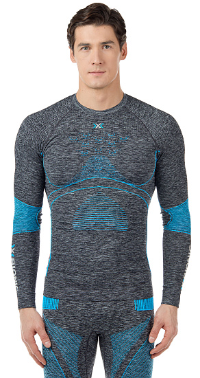 Лонгслив мужской X-Bionic Energy Accumulator 4.0 Melange Dark Grey Melange/Blue - Фото 4 большая