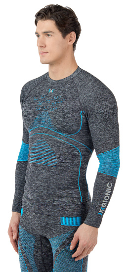 Лонгслив мужской X-Bionic Energy Accumulator 4.0 Melange Dark Grey Melange/Blue - Фото 5 большая