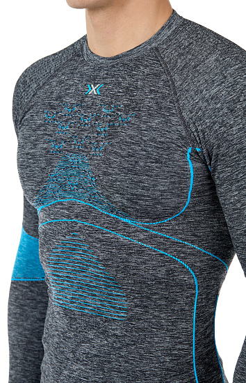 Лонгслив мужской X-Bionic Energy Accumulator 4.0 Melange Dark Grey Melange/Blue - Фото 8 большая