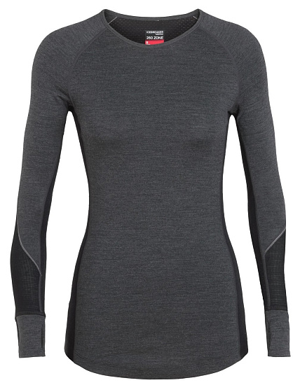 Футболка женская Icebreaker 260 Zone LS Crewe Jet Hthr/Black/Snow - Фото 1 большая