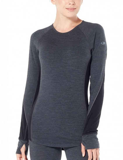 Футболка женская Icebreaker 260 Zone LS Crewe Jet Hthr/Black/Snow - Фото 2 большая