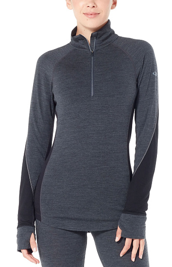 Футболка женская Icebreaker 260 Zone LS Half Zip Jet Hthr/Black/Snow - Фото 2 большая