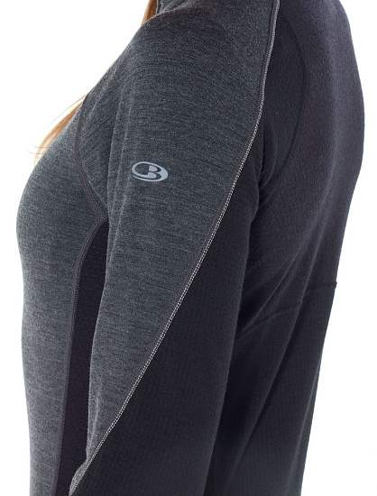 Футболка женская Icebreaker 260 Zone LS Half Zip Jet Hthr/Black/Snow - Фото 3 большая