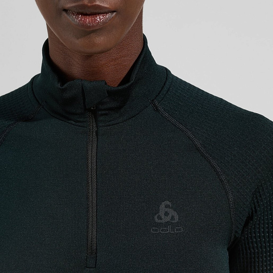 Лонгслив женский Odlo Performance Warm Eco Half Zip Black/Graphite Grey - Фото 7 большая