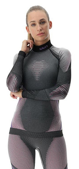 Лонгслив женский UYN Evolutyon Uw Sl Turtle Neck Melange Anthracite Melange/Raspberry/Purple - Фото 3 большая