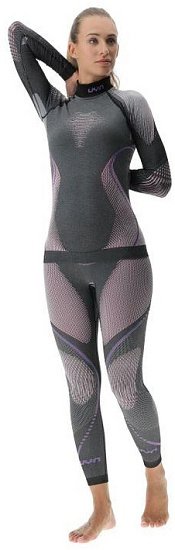 Лонгслив женский UYN Evolutyon Uw Sl Turtle Neck Melange Anthracite Melange/Raspberry/Purple - Фото 8 большая