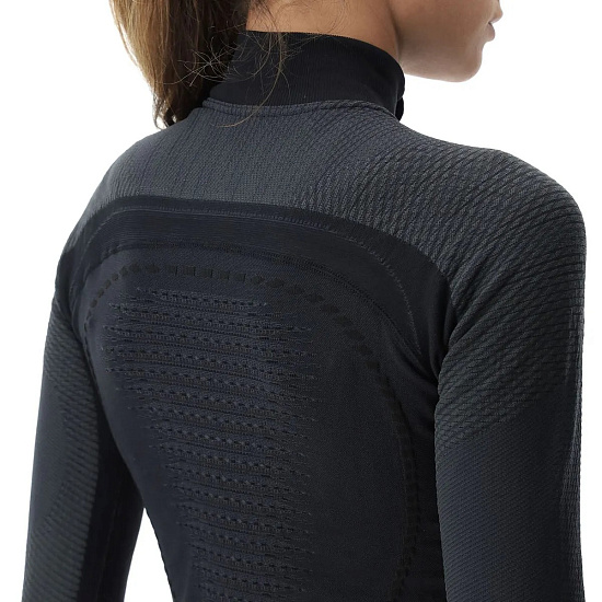 Лонгслив женский UYN Ambityon Uw Zip Up Turtle Neck Blackboard/Anthracite/White - Фото 3 большая