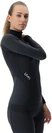 Лонгслив женский UYN Ambityon Uw Zip Up Turtle Neck Blackboard/Anthracite/White - Фото 5 большая