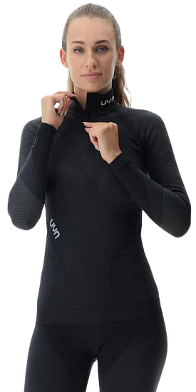 Лонгслив женский UYN Ambityon Uw Zip Up Turtle Neck Blackboard/Anthracite/White - Фото 9 большая