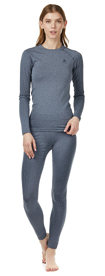 Футболка женская Odlo Performance Warm Eco Серый меланж/Черный - Фото 3 большая