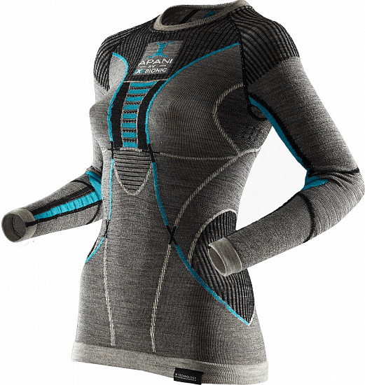 Футболка женская X-Bionic Apani Merino BY SL Roundneck Black/Grey/Turquoise - Фото 1 большая