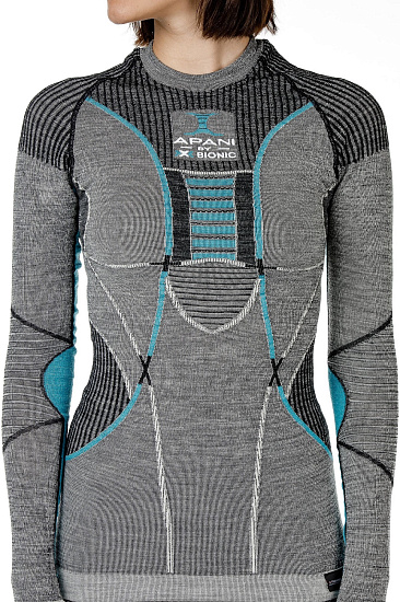 Футболка женская X-Bionic Apani Merino BY SL Roundneck Black/Grey/Turquoise - Фото 4 большая