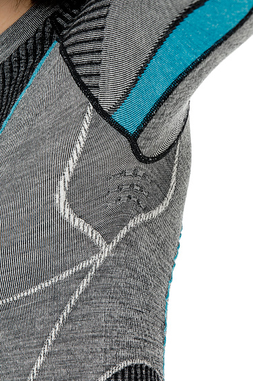 Футболка женская X-Bionic Apani Merino BY SL Roundneck Black/Grey/Turquoise - Фото 6 большая