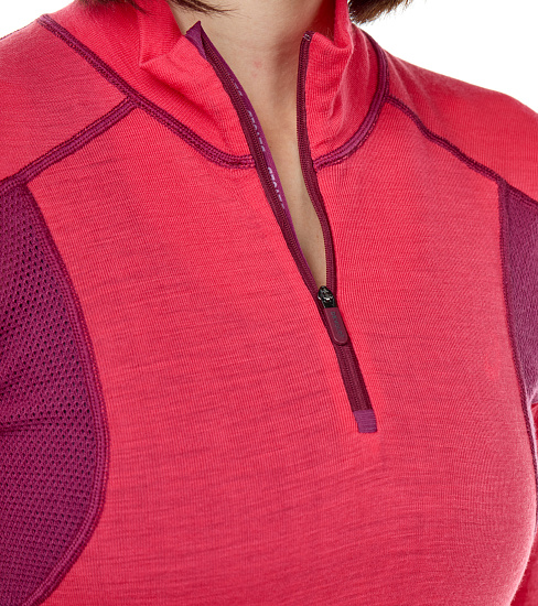 Лонгслив женский Devold Hiking Half Zip Poppy/Beetroot - Фото 5 большая