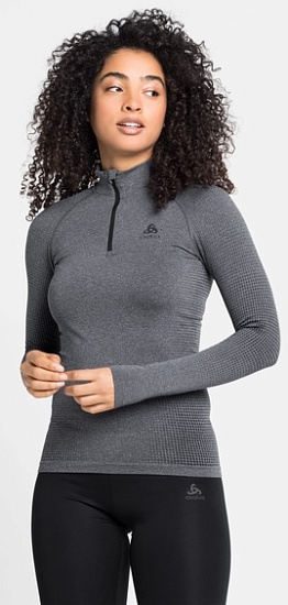 Футболка женская Odlo Performance Warm Eco 1/2 Zip Серый Меланж/Черный - Фото 3 большая