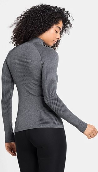 Футболка женская Odlo Performance Warm Eco 1/2 Zip Серый Меланж/Черный - Фото 4 большая