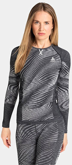 Лонгслив женский Odlo Blackcomb EcoTop Crew Neck Ls Black/Space Dye - Фото 3 большая