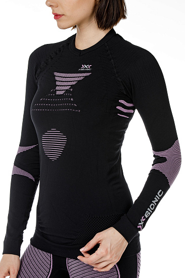 Футболка женская X-Bionic Ski Touring Evo Lady UW  LS V-Neck Black/Pink - Фото 3 большая