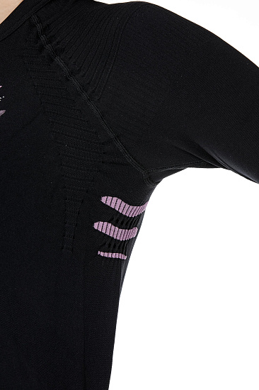 Футболка женская X-Bionic Ski Touring Evo Lady UW  LS V-Neck Black/Pink - Фото 4 большая