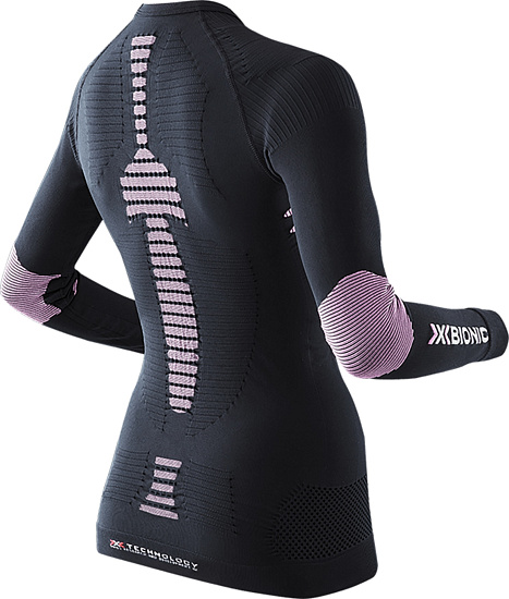 Футболка женская X-Bionic Ski Touring Evo Lady UW  LS V-Neck Black/Pink - Фото 2 большая