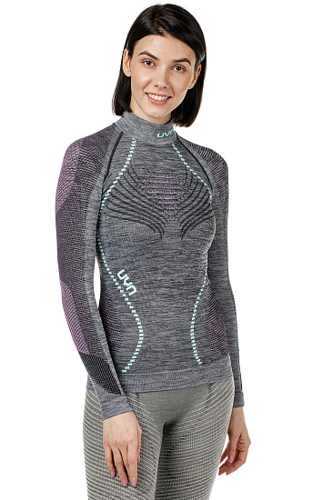 Лонгслив женский UYN Ambityon Uw Lg_Sl Turtleneck Black Melange/Pink/Aqua - Фото 8 большая