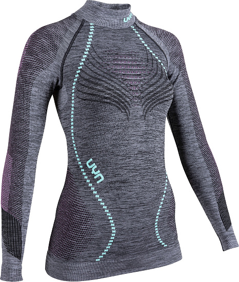 Лонгслив женский UYN Ambityon Uw Lg_Sl Turtleneck Black Melange/Pink/Aqua - Фото 3 большая