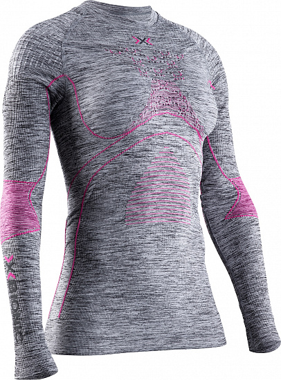 Лонгслив женский X-Bionic Energy Accumulator 4.0 Melange Round Neck Grey Melange/Pink - Фото 1 большая