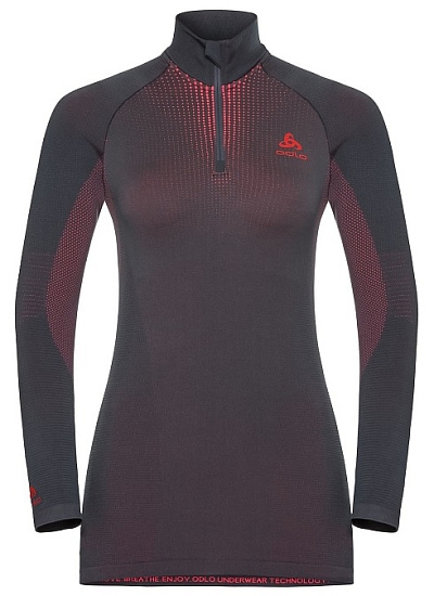 Футболка женская Odlo Top 1/2 Zip Performance Warm Чернил./Роз.Неон - Фото 1 большая