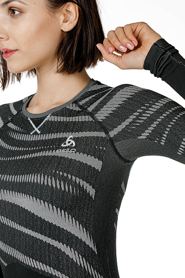 Футболка женская Odlo Top L/S Performance Blackcomb Черный/Серый - Фото 3 большая