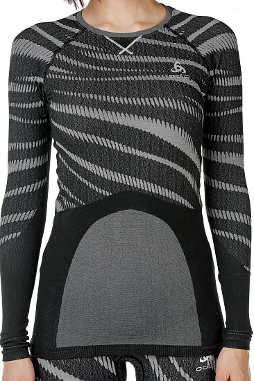 Футболка женская Odlo Top L/S Performance Blackcomb Черный/Серый - Фото 4 большая