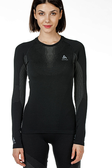 Футболка женская Odlo Top L/S Performance Warm Черный/Серый - Фото 4 большая