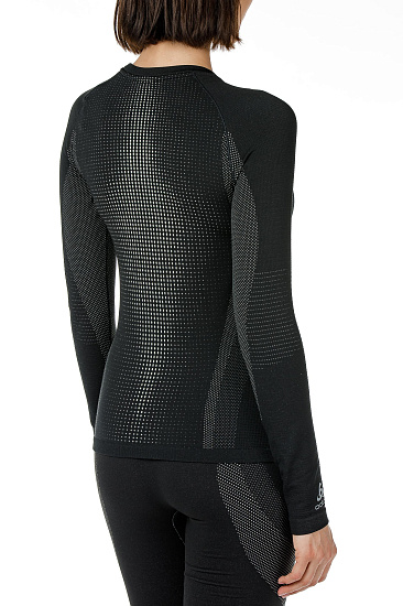 Футболка женская Odlo Top L/S Performance Warm Черный/Серый - Фото 6 большая