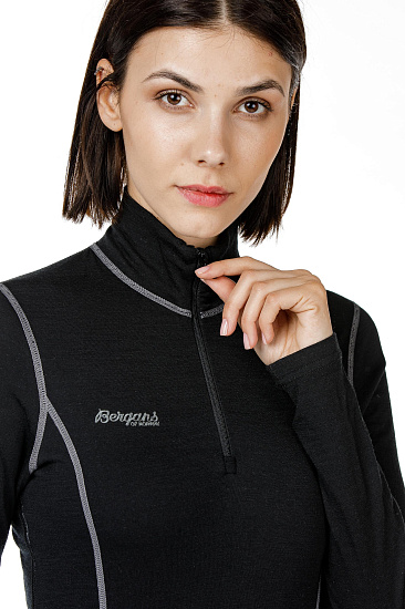 Футболка женская Bergans Akeleie Half Zip Black - Фото 3 большая