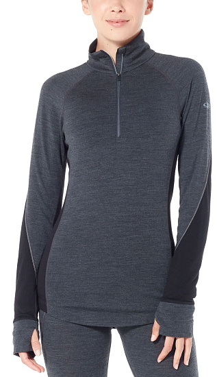 Футболка женская Icebreaker 260 Zone LS Hzip Jet Hthr/Black - Фото 2 большая