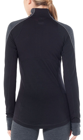 Футболка женская Icebreaker 260 Zone LS Hzip Jet Hthr/Black - Фото 3 большая