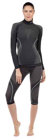 Лонгслив женский UYN Evolutyon Uw Shirt Lg_Sl.Turtle Neck Charcoal/Anthracite/Aqua - Фото 4 большая