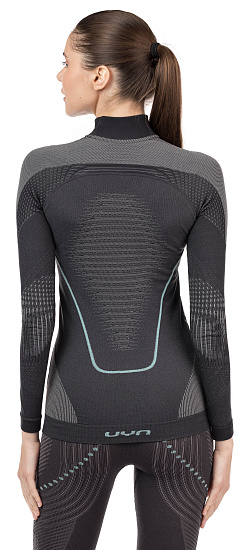 Лонгслив женский UYN Evolutyon Uw Shirt Lg_Sl.Turtle Neck Charcoal/Anthracite/Aqua - Фото 7 большая