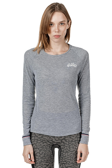 Футболка женская Odlo Crew Neck L/S Active Warm Originals Серый Меланж - Фото 2 большая