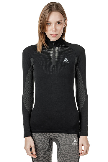 Футболка женская Odlo Top Turtle Neck L/S Half Zip Performans Черный - Фото 4 большая