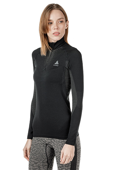 Футболка женская Odlo Top Turtle Neck L/S Half Zip Performans Черный - Фото 5 большая