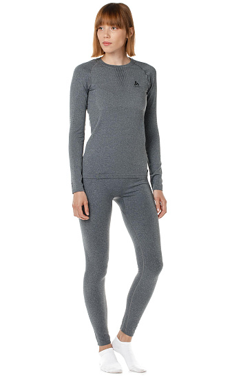 Футболка женская Odlo Suw Top Crew Neck L/S Perfomance Warm Серый Меланж/Черный - Фото 3 большая