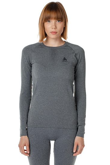 Футболка женская Odlo Suw Top Crew Neck L/S Perfomance Warm Серый Меланж/Черный - Фото 4 большая
