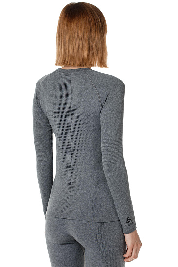 Футболка женская Odlo Suw Top Crew Neck L/S Perfomance Warm Серый Меланж/Черный - Фото 6 большая