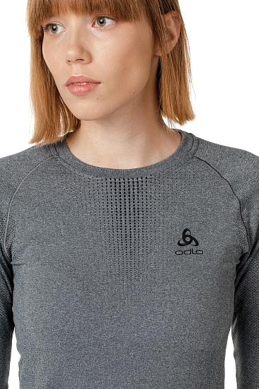 Футболка женская Odlo Suw Top Crew Neck L/S Perfomance Warm Серый Меланж/Черный - Фото 7 большая