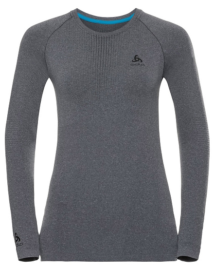Футболка женская Odlo Suw Top Crew Neck L/S Perfomance Warm Серый Меланж/Черный - Фото 1 большая