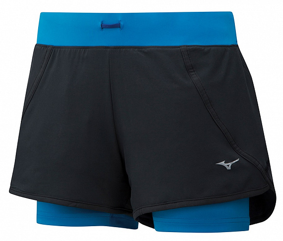 Шорты женские Mizuno Mujin 4.5 2in1 Чер/Син - Фото 1 большая