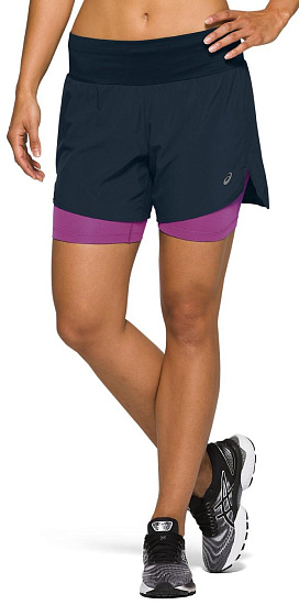 Шорты женские ASICS Road 2-N-1 5.5In French Blue/Digital Grape - Фото 1 большая