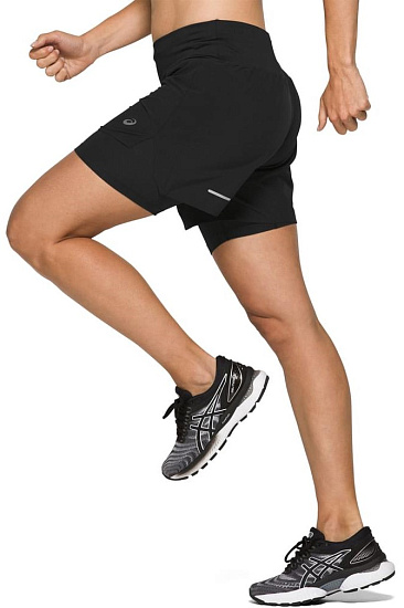 Шорты женские ASICS Road 2-N-1 5.5In Performance Black - Фото 3 большая
