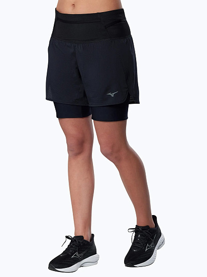 Шорты женские Mizuno Trail Multipocket 2In1 Black - Фото 3 большая